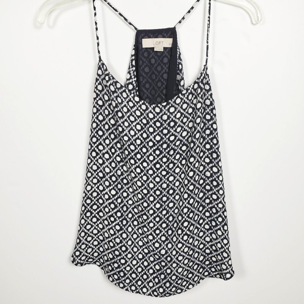 LOFT High-Low Navy Blue and White Lined Halter Top Sz Petite XS